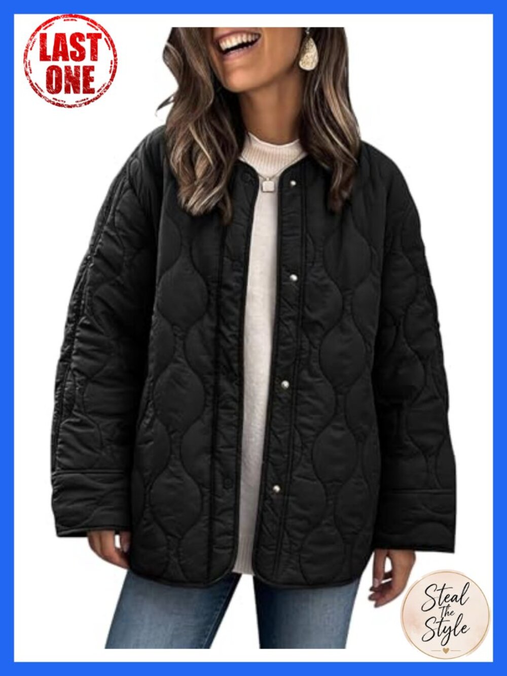 Women's Lightweight Quilted Puffer Jacket Snap Front Collarless Coat